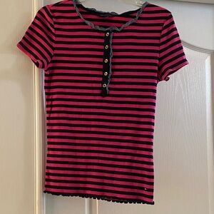 Tommy Hilfiger Women's Navy and Pink Buttoned Tee